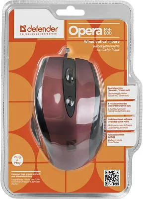 Defender Opera 880 Red+Black USB [52832] {5кн, 800/1200/1600/2000 dpi}