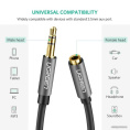 Кабель UGREEN AV118 10594 3.5mm Male to 3.5mm Female Extension Cable. Длина: 2м. Цвет: черный/серый