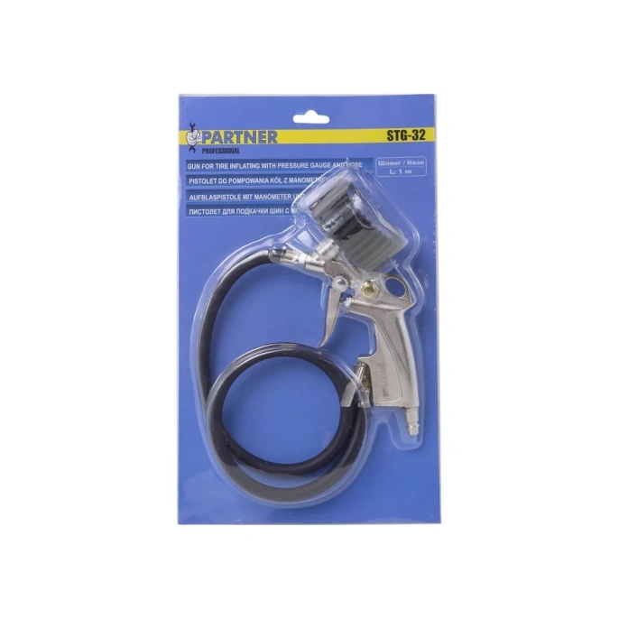 Пистолет для подкачки шин Partner с манометром и шлангом, 1 метр PA-STG-32(7443)