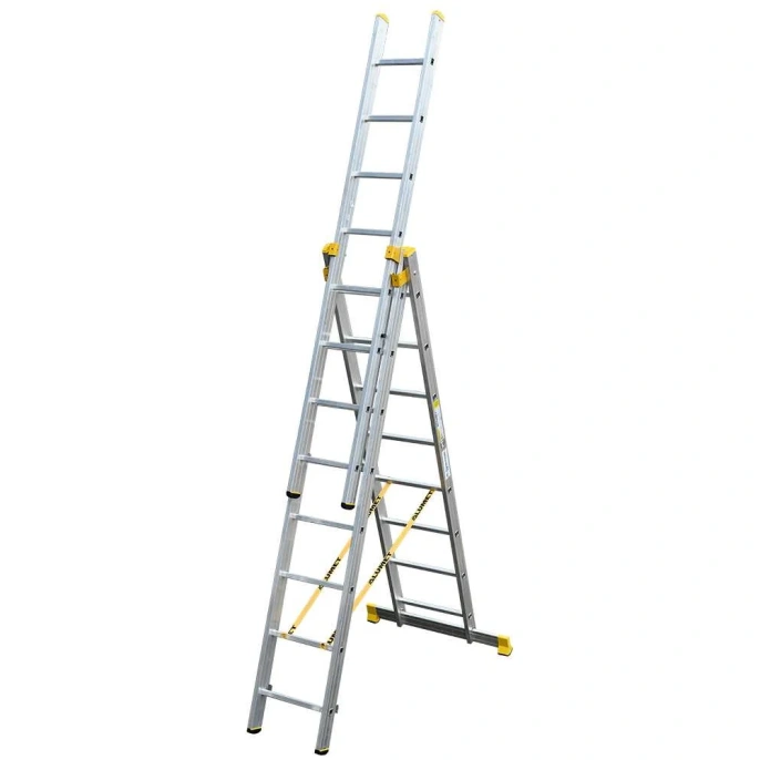 Лестница алюминиевая Алюмет 3х8 ступеней трехсекционная универсальная профессиональная P3 9308