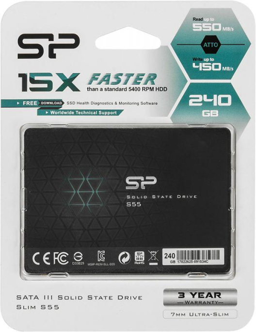 SSD накопитель Silicon Power Slim S55 SP240GBSS3S55S25 240ГБ, 2.5", SATA III,  SATA
