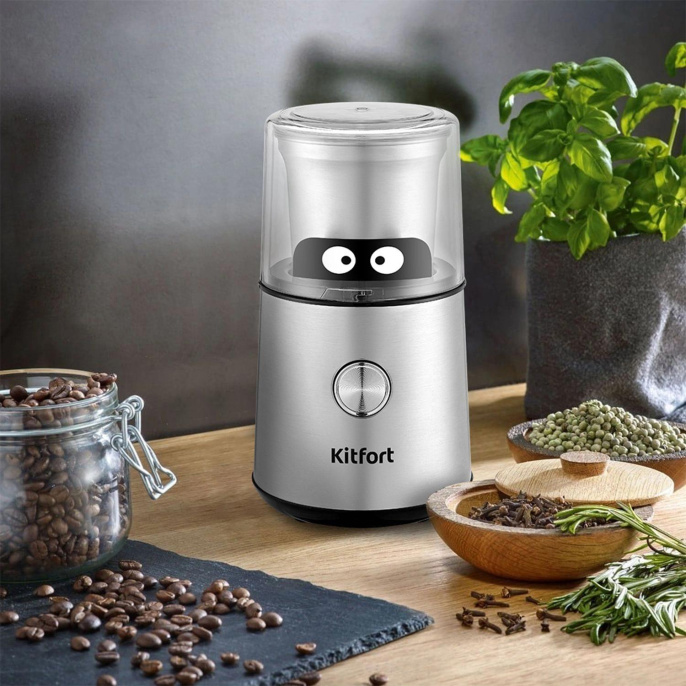 Кофемолка Kitfort КТ-7123 200Вт сист.помол.:ротац.нож вместим.:85гр нержавеющая сталь