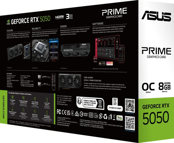 Видеокарта Asus PCI-E 5.0 PRIME-RTX5050-O8G NVIDIA GeForce RTX 5050 8Gb 128bit GDDR6 2677/20000 HDMIx1 DPx3 HDCP Ret