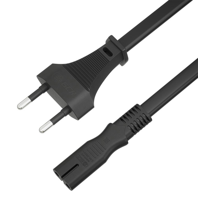 GCR Кабель питания 1.0m, CEE 7/16 / IEC C7, черный, 2*0,5mm, GCR-54292