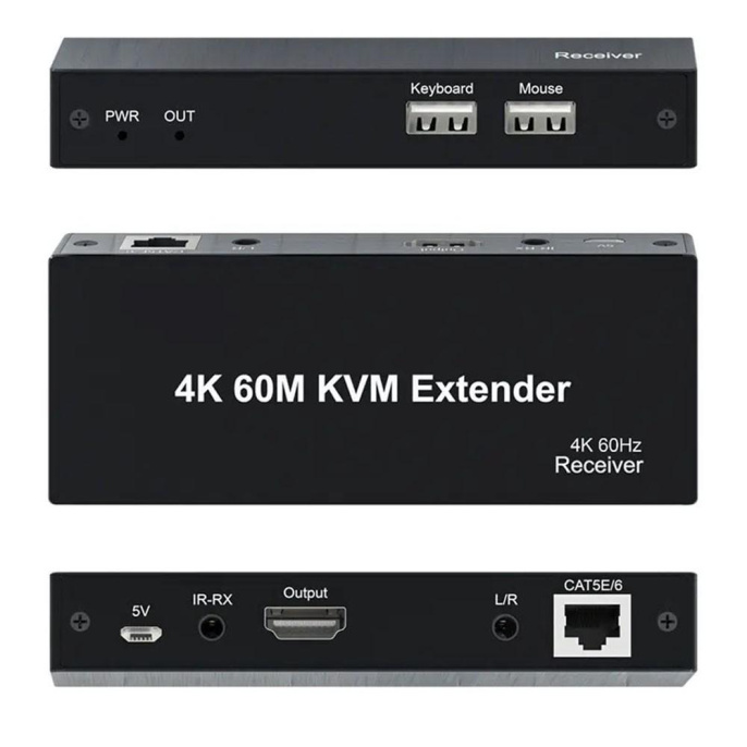 ORIENT VE070, HDMI 2.0 KVM extender Tx+Rx , HDMI+USB+Audio удлинитель до 60 м по витой паре Cat6, HDMI 2.0, 4K@60Hz, HDCP, дополнительный выход HDMI, передача ИК сигнала управления 33336