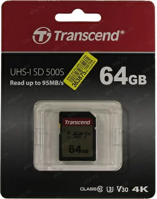 Карта памяти Transcend TS64GSDC500S SDXC Memory Card 64Gb UHS-I U3 V30