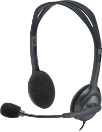 Гарнитура Logitech H111,  для контактных центров, накладные,  проводные, серый [981-000593]