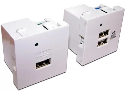 LANMASTER LAN-EZ45x45-2U/R2-WH Модуль USB-зарядки, 2 порта, без шторки, 2.1A/5V, 45x45, белый
