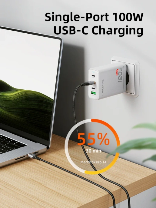 Зарядное устройство CABLETIME G120W CT-GAN120-PW GaN PD3.1 3C1A 120 Вт, белый