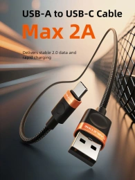Кабель CABLETIME CAP5H (CT-AMCM2A-AOB1) 1м USB-A - USB-C алюминий и ПВХ + плетеный для смартфонов
