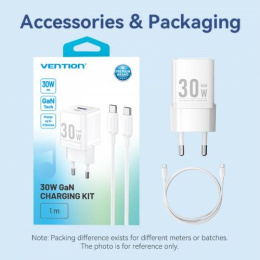 Набор для зарядки Vention з/у GaN 30W 2 порта USB C + A и кабель USB-C 3А Чёрный, шт. TZ-FEQB0-EU-01