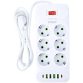 Amper сетевой удлинитель, 2,0м, 6 розеток, 10А, 2500 Вт, 4usb,2Type-C, белый. [JH-1076U-2W]