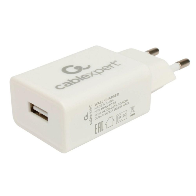 Cablexpert зарядное устройство, 10.5Вт, 2.1А, 1xUSB, белый, пакет серия 25/68 MP3A-PC-68 23604