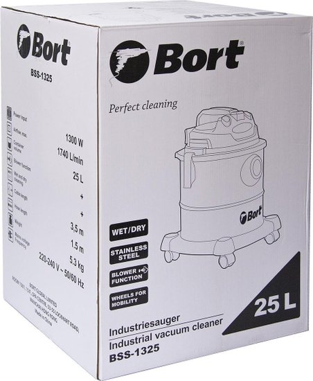 Пылесос Bort BSS-1325 1300Вт строительный, сеть, мощность всасывания: 260 Вт, потребление: 1300 Вт, без регулировки мощности, шум 85 дБ