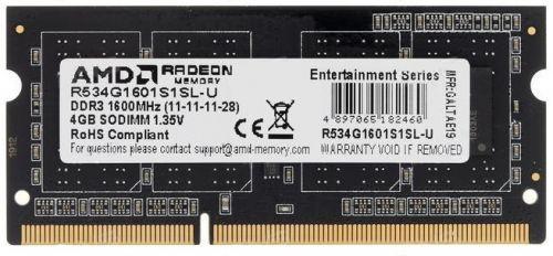 Модуль памяти AMD Radeon 4GB DDR3L 1600 SO DIMM R5 Entertainment Series Black R534G1601S1SL-U Non-ECC, CL11, R534G1601S1SL-U 1.35V, Retail 182460