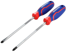 Набор отверток WorkPro WP200503 2 предмета хром-ванадиевое лезвие, черный магнитный наконечник, эргономичная ручка для удобного захвата, в комплекте: ph2x150 мм, 6.5x150 мм