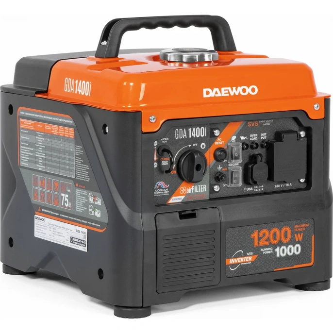 Бензиновый генератор Daewoo GDA 1400i, 220 В, 1.2кВт