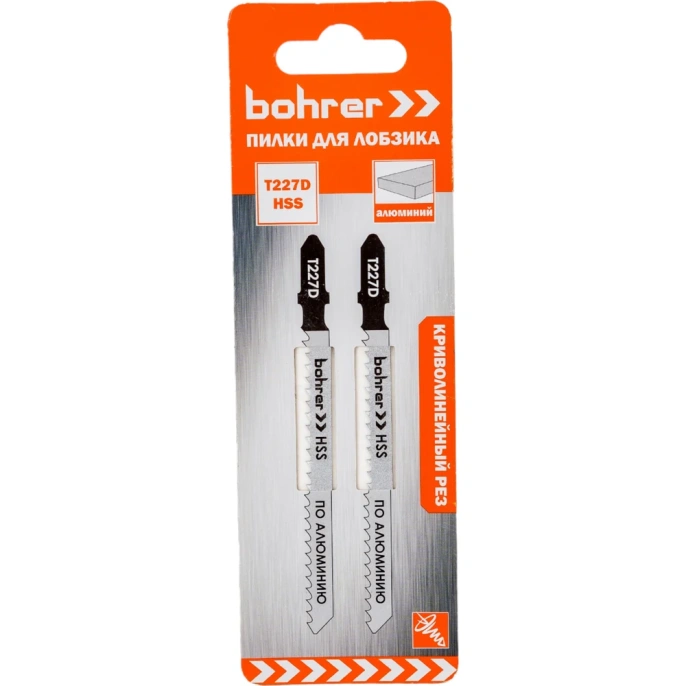 Пилки по алюминию для лобзика T227D 2 шт; 100х75 мм; HSS; шаг 3 мм BOHRER 37402274