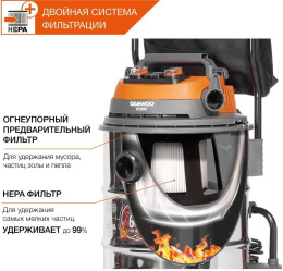 Строительный пылесос Daewoo DAVC 6030S,  серебристый