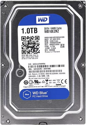 Жёсткий диск HDD 1 Tb SATA 6Gb/s Western Digital Blue WD10EZRZ 3.5" 5400rpm 64Mb
