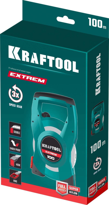 Мерная лента геодезическая Kraftool 34185-100,  100м x13мм