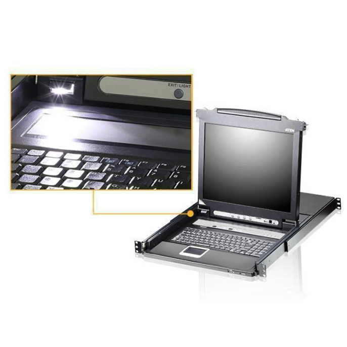 8-портовый KVM-переключатель с ЖК-дисплеем Slideaway/ATEN/ 17.3" 8-Port PS/2-USB VGA Single Rail LCD KVM Switch (CL5708MW)