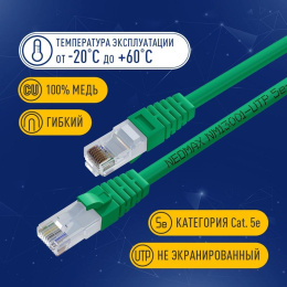 NEOMAX NM13001-010G Шнур коммут. UTP 1 м, cat.5е, зеленый, многожильный
