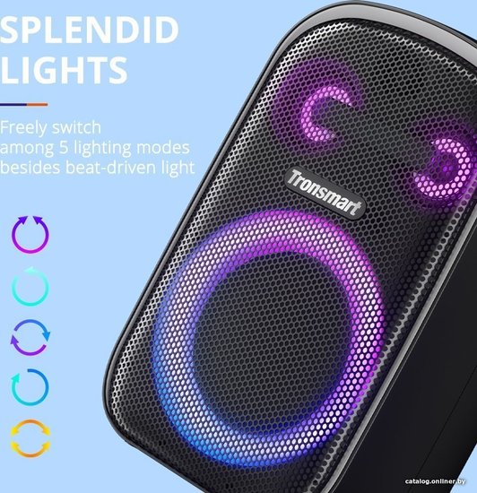 Портативная колонка Tronsmart Halo 100 60W трехполосная звуковая система, Bluetooth 5.3, водонепроницаемостьI PX6, со световыми эффектами, с ультрапортативный ручкой, до 18 часов работы, батарея 7.4V/6000mAh