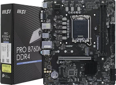 Мат. плата MSI PRO B760M-E DDR4 (RTL) LGA1700 B760 PCI-E HDMI GbLAN SATAMicroATX 4DDR4