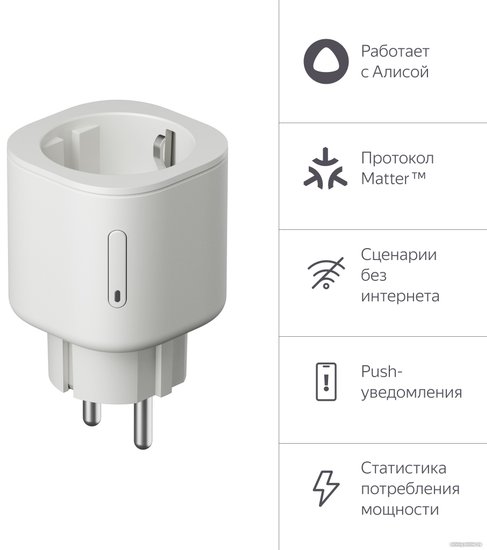 Умная розетка Yandex Matter EUBT Wi-Fi белый (YNDX-00540WHT)