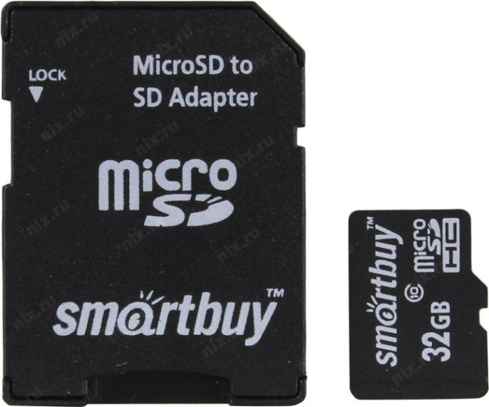 Micro SDHC карта памяти Smartbuy 32GB Class 10 с адаптером SD SB32GBSDCL10-01LE
