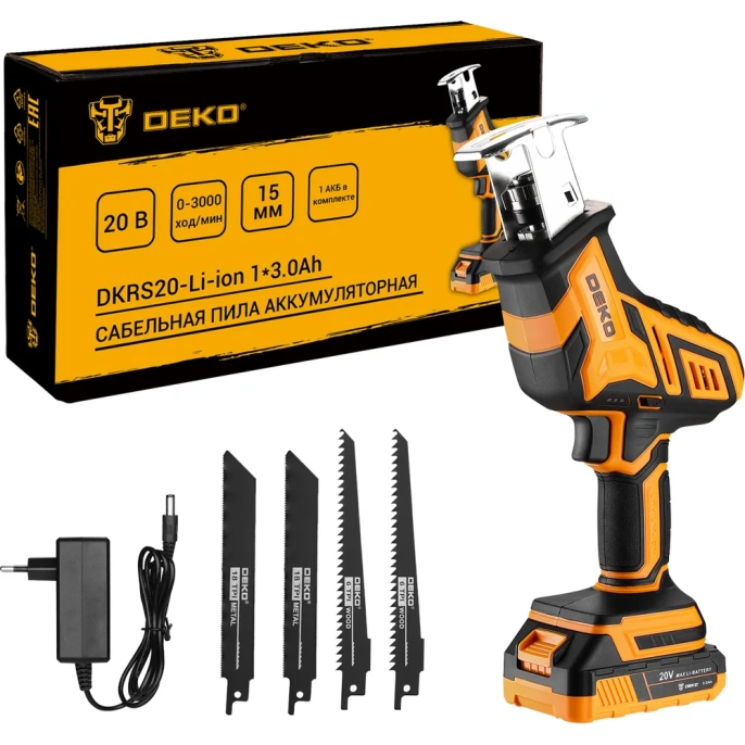 Сабельная пила аккумуляторная DEKO DKRS20-Li-ion, 20В, 1x3.0Ач 085-1069