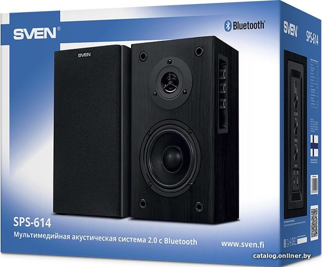 Акустика Sven SPS-614 Black настольная/полочная, 2.0, мощность RMS 40 Вт, 40-22000 Гц, МДФ, Bluetooth