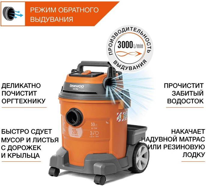Строительный пылесос Daewoo DAVC 2514S, серый