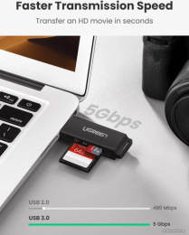 Кардридер UGREEN CM104 40752 USB 3.0 to TF + SD Dual Card Reader. Цвет: черный