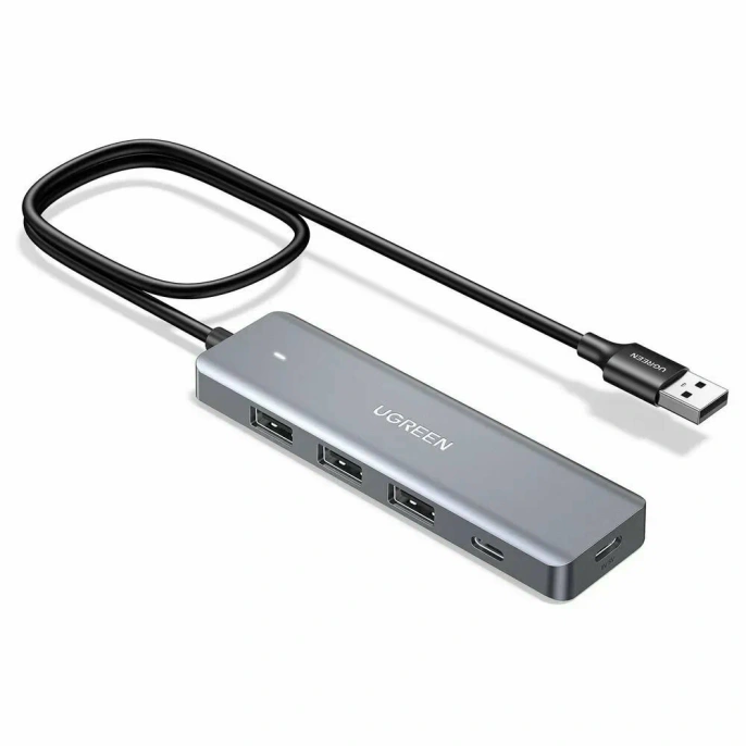 Хаб UGREEN CM219 15920 3*USB-A 3.0+ 1* USB-C 3.0 HUB с портом питания USB-C. Цвет: черный/серебристый