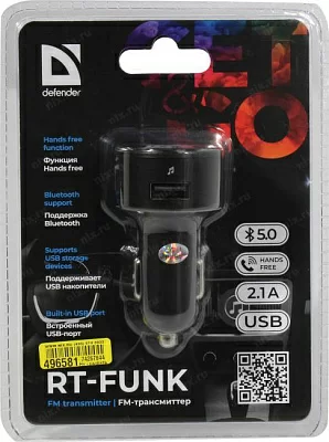 Defender FM-трансмиттер RT-Funk BT/HF, USB 2.1 A [68011]