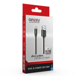 Кабель Ginzzu Lightning (m) -  USB (m),  1м,  2A,  черный [gc-501b]
