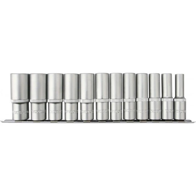Набор головок торцевых глубоких 12-гранных Thorvik S13S2212SM 1/2DR на держателе, 10-24 мм, 12 предметов 054365