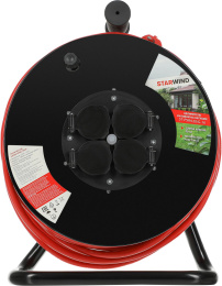 Удлинитель силовой StarWind ST-PSR4.20/G-16, розеток 4шт, 3x1.0 кв.мм, 16A, 20м, ПВС, катушка, оранжевый