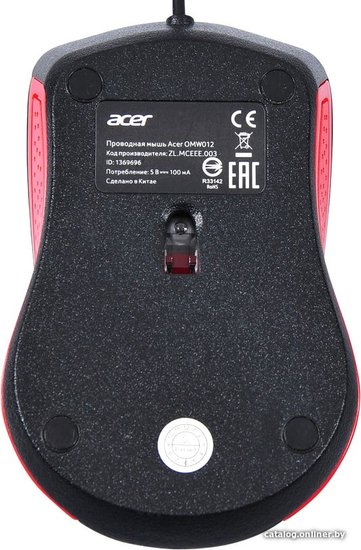 Мышь Acer OMW012 черный/красный оптическая 1200dpi USB 3but ZL.MCEEE.003