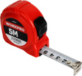 Рулетка WorkPro WP261003 5м пластиковая, ударопрочный корпус, прочная термообработанная пружина, большая метрическая шкала, с механизмом фиксации внизу, оснащен зажимом для ремня, шнурком, удобен для переноски