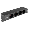 Блок розеток 10" с разъемом C14 ExeGate ServerPro PDU-10H401 Al-4S-C14 10", 1U, Алюминий, 4 Schuko, C14, ШхВхГ : 274х45х45 мм, черный, RTL EX298596RUS
