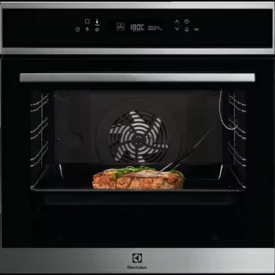 Духовой шкаф ELECTROLUX EOE7C31X электрический с конвекцией, объем 72 л, 11 режимов, 0 автопрограмм, очистка каталитическая, 3 стекла в дверце, направляющие проволочные + телескопические (1 уровень), термощуп