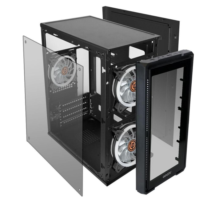 Ginzzu B175 2*USB 2.0,AU передняя и боковая панель стекло