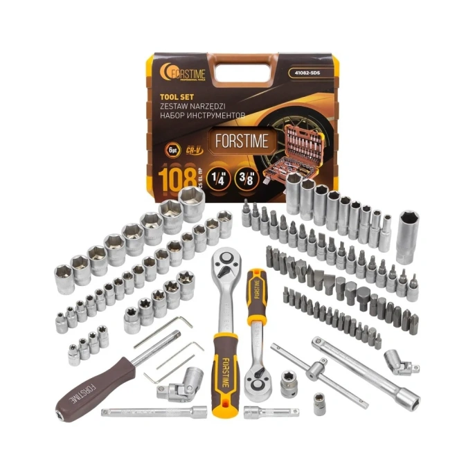 Набор инструментов в пластиковом кейсе FORSTIME 1/4", 3/8" 108 предметов FT-41082-5DS(57355)