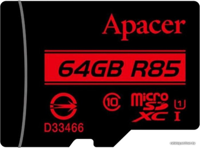 Карта памяти Apacer 64GB AP64GMCSX10U5-R + Adapter класс 10, чтение: 85 МБ/с, адаптер
