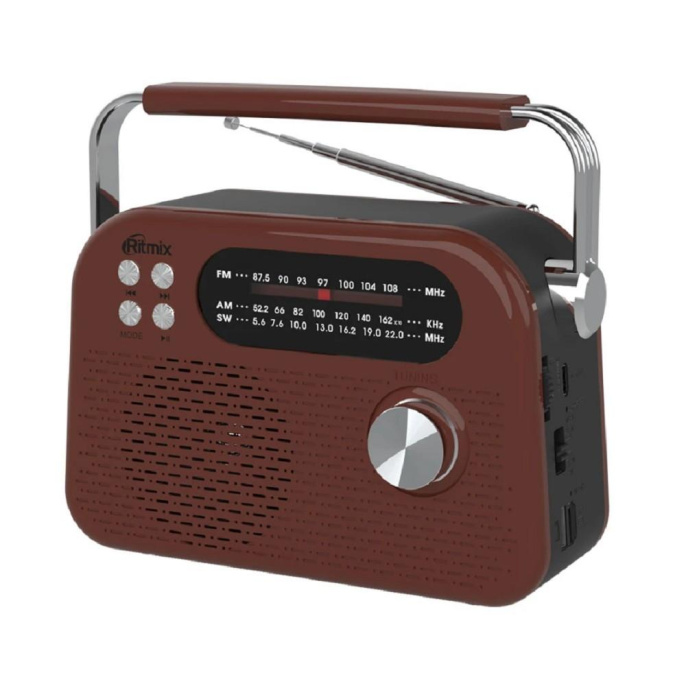 RITMIX RPR-045 CHOCOLATE {Радиоприёмник портив. 3хдиапазонный FM/AM/SW, Bluetooth v.5.3, воспроизв. с USB и с карт пам. micro SD до 32Gb }