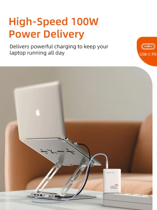Подставка CABLETIME CS52S (CT-LS08H-AS) док-станция для ноутбука 8-в-1 - Space Grey