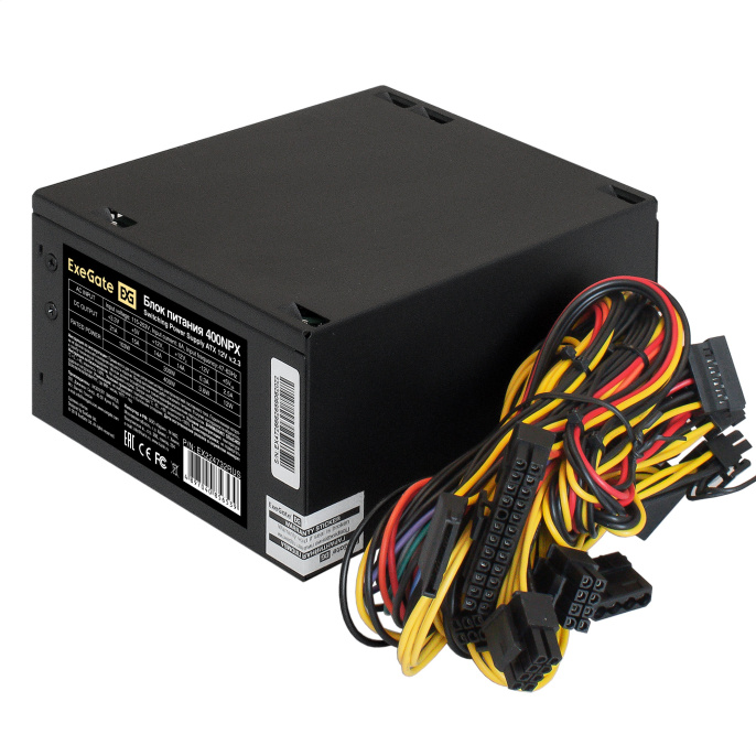 Блок питания 400W ExeGate 400NPX (ATX, 12cm silent fan, 24pin, (4+4)pin, PCI-E, 3xSATA, 2xIDE, black) EX224732RUS